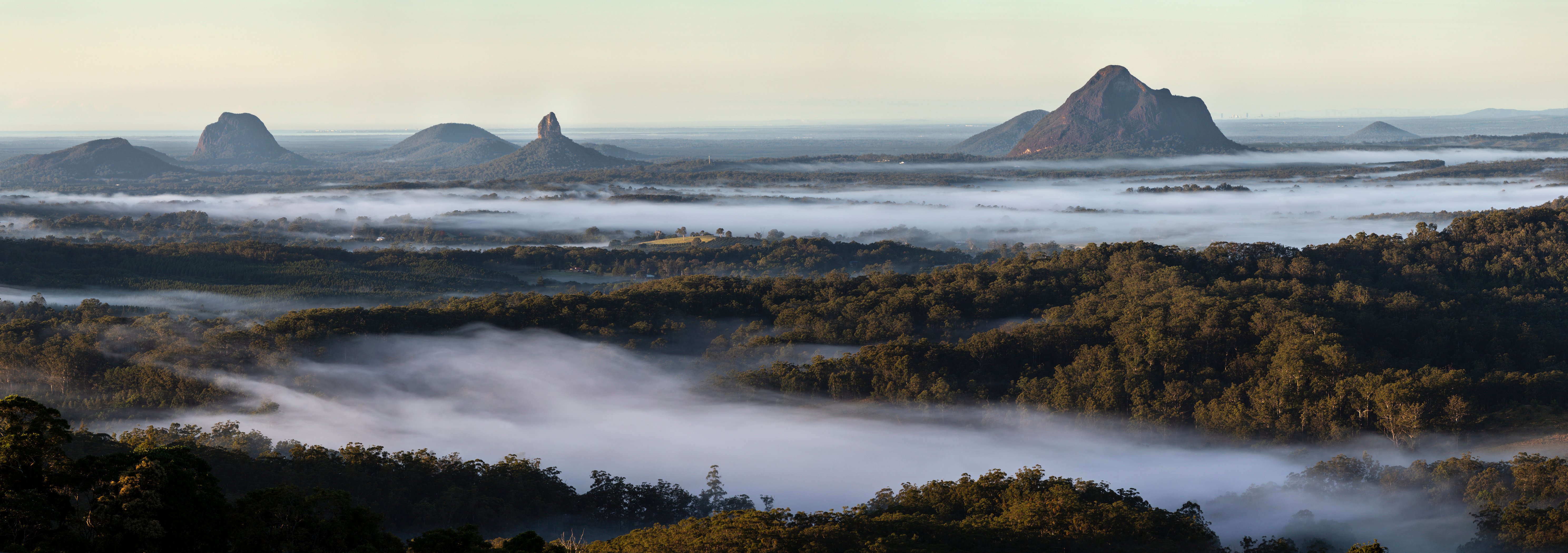 Early morning panorama Glasshouse Mountains